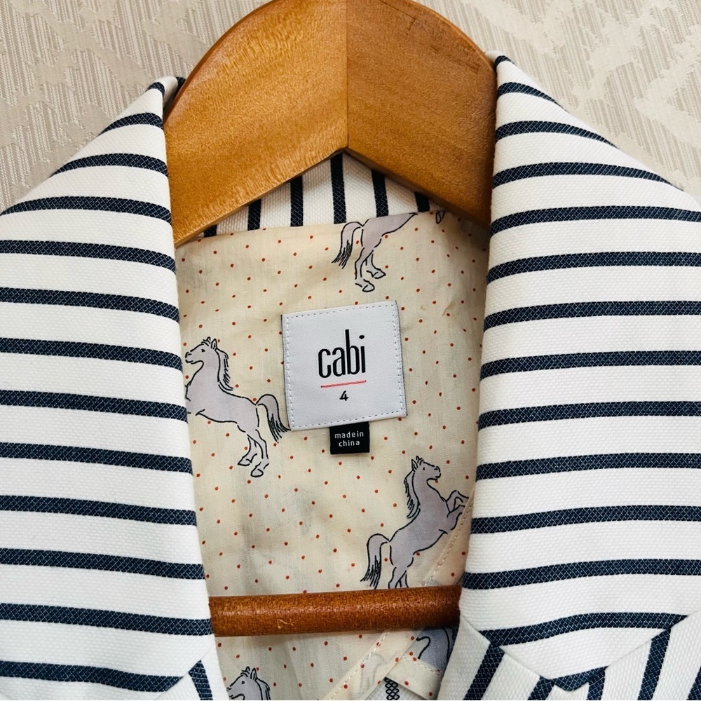 CAbi Women’s Ole Ticking Stripe Bell Jacket Blazer Navy White Size 4 - Picture 3 of 7